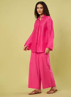 Pink handwoven linen khadi co ord set 3