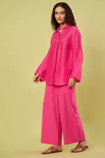 Pink handwoven linen khadi co ord set