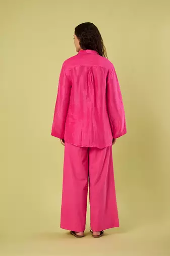 Pink handwoven linen khadi co ord set