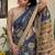 Blue kalamkari chanderi cotton saree with blouse piece