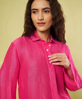 Pink handwoven linen khadi co ord set 5
