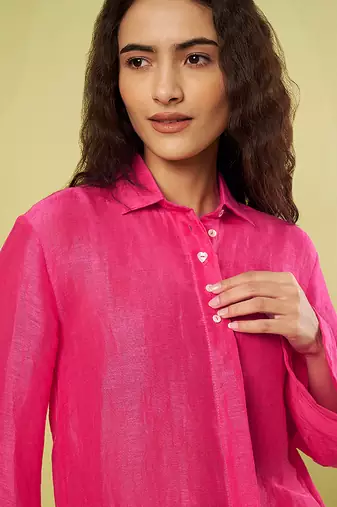 Pink handwoven linen khadi co ord set
