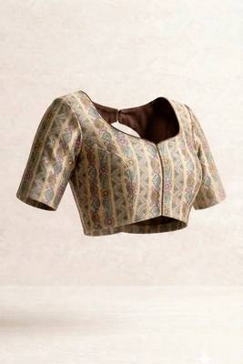 Blue kalamkari chanderi cotton saree with blouse piece 5