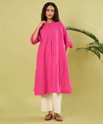 Pink off white handwoven khadi kurta and pant 1