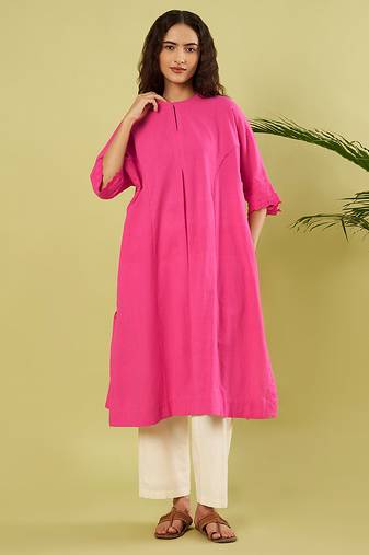 Pink off white handwoven khadi kurta and pant
