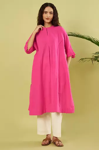 Pink off white handwoven khadi kurta and pant
