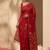 Red jamdani silk saree with floral pichwai work and blouse piece