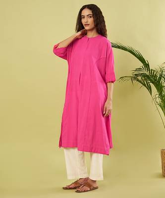 Pink off white handwoven khadi kurta and pant 2