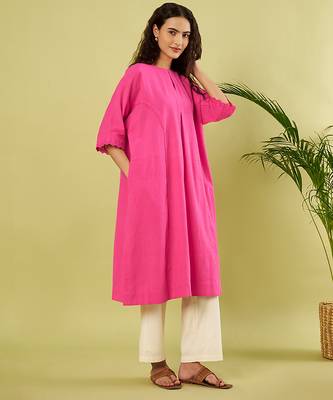 Pink off white handwoven khadi kurta and pant 3