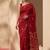 Red jamdani silk saree with floral pichwai work and blouse piece
