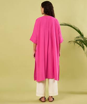 Pink off white handwoven khadi kurta and pant 4