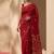 Red jamdani silk saree with floral pichwai work and blouse piece