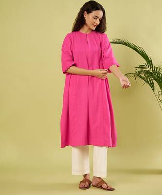 Pink off white handwoven khadi kurta and pant 5
