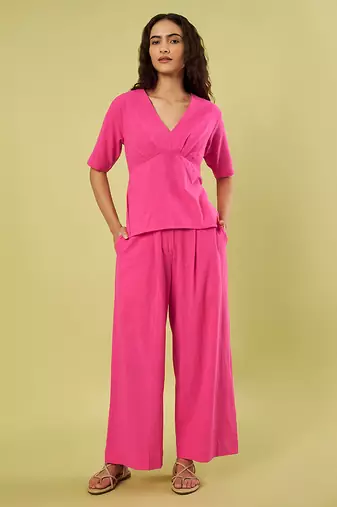 Pink handwoven khadi cotton co ord set