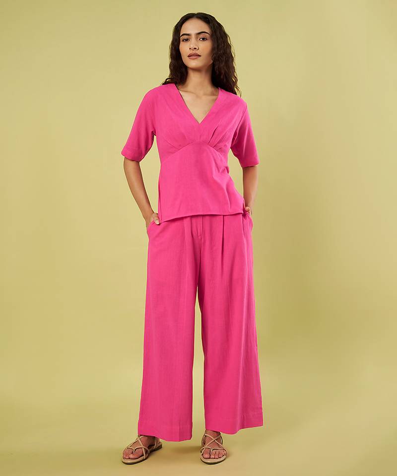 Pink handwoven khadi cotton co ord set