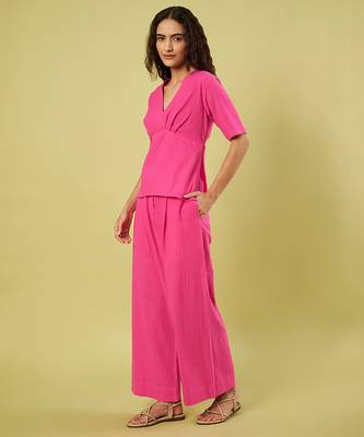 Pink handwoven khadi cotton co ord set 2