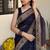 Violet chanderi cotton saree with floral kalamkari print and blouse piece