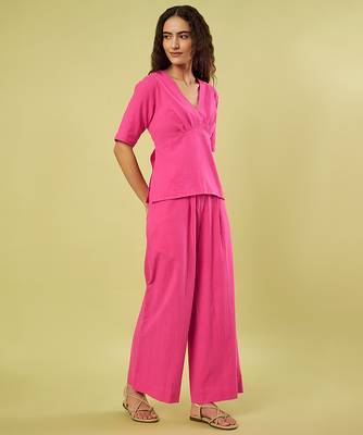 Pink handwoven khadi cotton co ord set 3