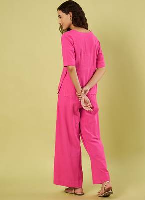 Pink handwoven khadi cotton co ord set 4