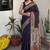 Violet chanderi cotton saree with floral kalamkari print and blouse piece