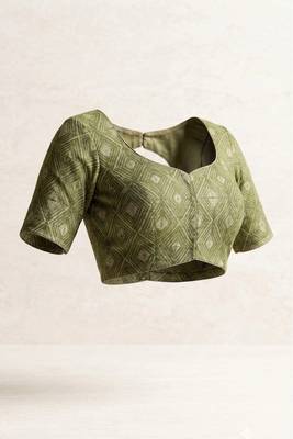 Green leheriya chanderi cotton saree with blouse piece 5