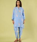 Light blue floral printed cotton kurta and dhoti pant