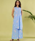Light blue floral printed cotton kurta and palazzo pant