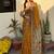 Mustard chanderi cotton saree with floral kalamkari print with blouse piece