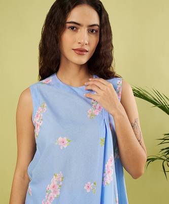 Light blue floral printed cotton kurta and palazzo pant 5