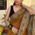 Mustard chanderi cotton saree with floral kalamkari print with blouse piece
