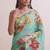 Cyan floral chanderi silk saree with blouse piece