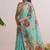 Cyan floral chanderi silk saree with blouse piece
