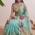 Cyan floral chanderi silk saree with blouse piece
