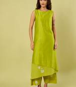 Lime green floral printed cotton long kurta and salwar