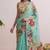 Cyan floral chanderi silk saree with blouse piece