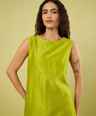 Lime green floral printed cotton long kurta and salwar 5