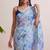 Pastel blue floral chanderi silk saree with blouse piece