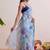 Pastel blue floral chanderi silk saree with blouse piece