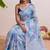 Pastel blue floral chanderi silk saree with blouse piece