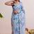 Pastel blue floral chanderi silk saree with blouse piece