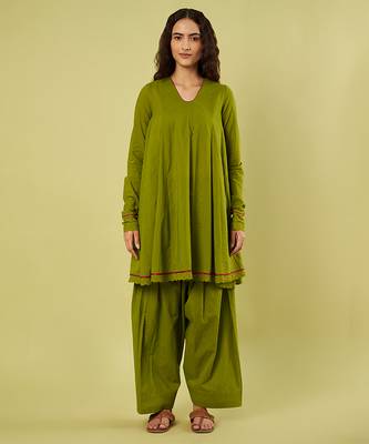 Olive green handwoven cotton co ord set 1