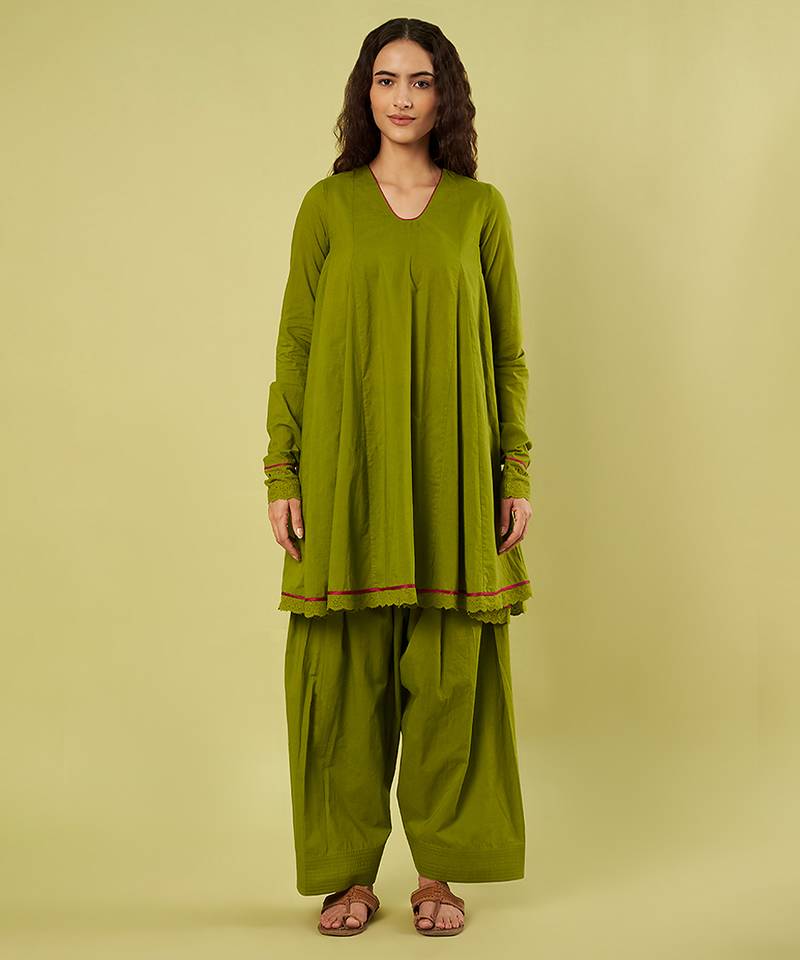 Olive green handwoven cotton co ord set