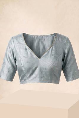 Pastel blue floral chanderi silk saree with blouse piece 5