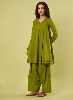 Olive green handwoven cotton co ord set 2