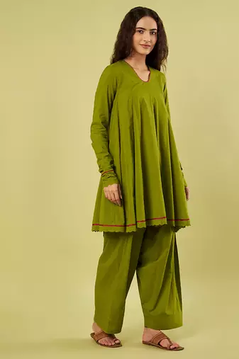 Olive green handwoven cotton co ord set