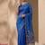 Royal blue floral pichwai work jamdani silk saree with blouse piece