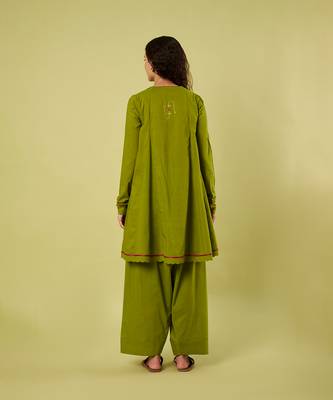 Olive green handwoven cotton co ord set 4