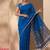 Royal blue floral pichwai work jamdani silk saree with blouse piece