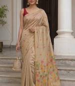 Golden floral pichwai work jamdani silk sareewith blouse piece