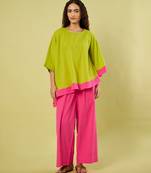 Lime green and pink cotton khadi co ord set